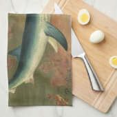 ヴィンテージブルー食べシャークの魚、海洋生物 キッチンタオル (四つ折り)