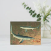 ヴィンテージブルー食べシャークの魚、海洋生物 ポストカード (スタンド正面)