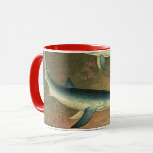 ヴィンテージブルー食べシャークの魚、海洋生物 マグカップ (正面左)