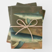 ヴィンテージブルー食べシャークの魚、海洋生物 ラッピングペーパーシート (インサイチュ)