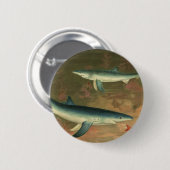 ヴィンテージブルー食べシャークの魚、海洋生物 缶バッジ (正面&裏面)