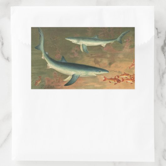 ヴィンテージブルー食べシャークの魚、海洋生物 長方形シール (バッグ)