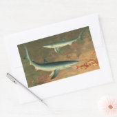 ヴィンテージブルー食べシャークの魚、海洋生物 長方形シール (封筒)