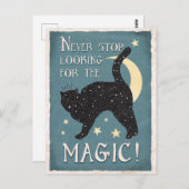 ヴィンテージブルー魔法ブラックキャットスターズムーン ポストカード (正面/裏面)