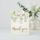 ヴィンテージブルー&イエローバードケージサンキューポストカード ポストカード (スタンド正面)