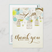 ヴィンテージブルー&イエローバードケージサンキューポストカード ポストカード (正面/裏面)