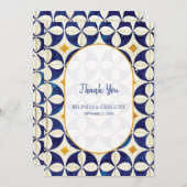 ヴィンテージブルー&イエローポルトガル結婚柄 サンキューカード (正面/裏面)