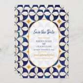 ヴィンテージブルー&イエローポルトガル結婚柄 セーブザデート (正面/裏面)