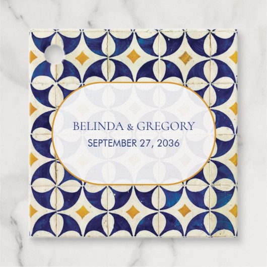 ヴィンテージブルー&イエローポルトガル結婚柄 フェイバータグ (正面)