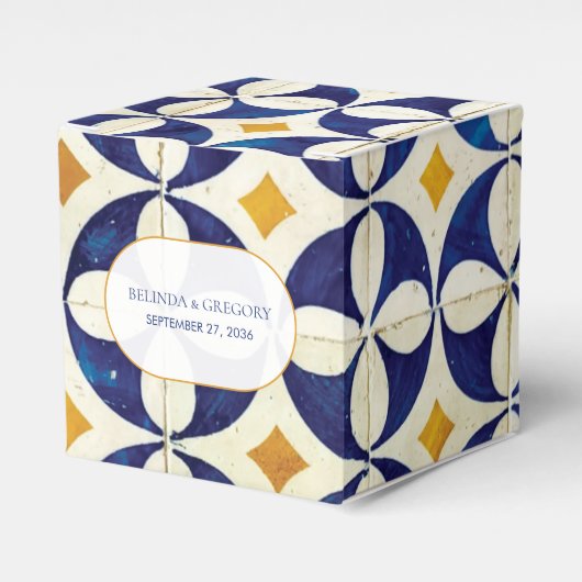 ヴィンテージブルー&イエローポルトガル結婚柄 フェイバーボックス (正面サイド)