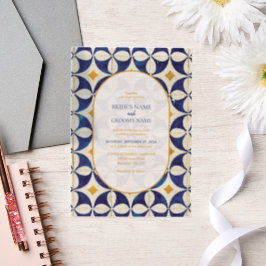 ヴィンテージブルー&イエローポルトガル結婚柄 ベラム紙招待状