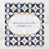 ヴィンテージブルー&イエローポルトガル結婚柄 ワインラベル (シングルラベル)