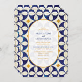 ヴィンテージブルー&イエローポルトガル結婚柄 招待状 (正面/裏面)