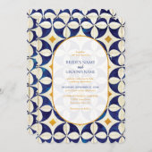 ヴィンテージブルー&イエローポルトガル結婚柄 招待状 (正面/裏面)