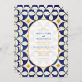 ヴィンテージブルー&イエローポルトガル結婚柄 招待状 (正面/裏面)