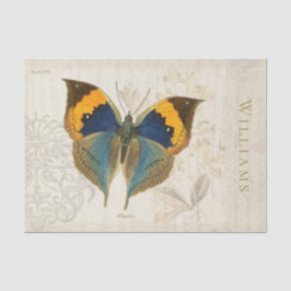 ヴィンテージブルー&オレンジバタフライティッシュペーパー 薄葉紙