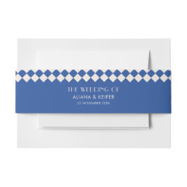 ヴィンテージブルー&クリームチェッカーボードレトロ結婚 招待状ベリーバンド