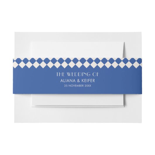 ヴィンテージブルー&クリームチェッカーボードレトロ結婚 招待状ベリーバンド (正面例)
