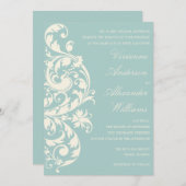 ヴィンテージブルー&クリームフローリッシュ |結婚式招待状 招待状 (正面/裏面)