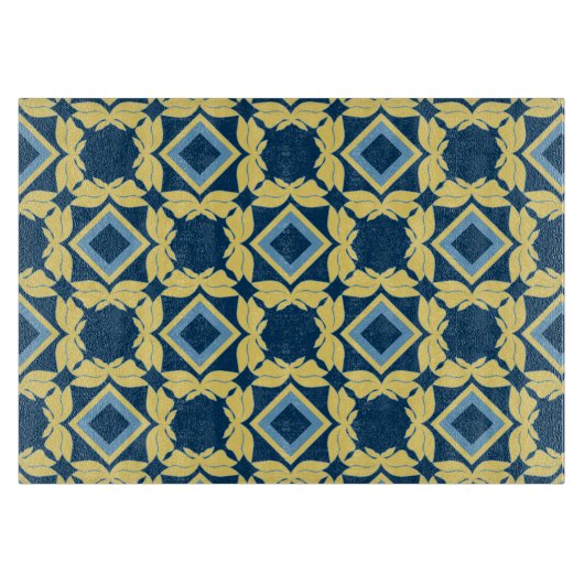 ヴィンテージブルー&クリーム幾何切削ボード カッティングボード (正面)