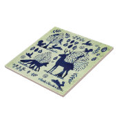 ヴィンテージブルー&グリーンウッドランド動物キツネウサギ タイル (側面)