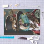 ヴィンテージブルー&グリーンスチームパンクパロット 薄葉紙 (クラフト)