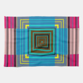 ヴィンテージブルー、グリーン、イエロー、ピンクストライプのパターン キッチンタオル (横)