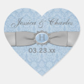 ヴィンテージブルー,グレーダマスクの結婚式の好意ステッカー ハートシール (正面)