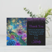 ヴィンテージブルー&パープルピーコック誕生日ありがとう サンキューカード (スタンド正面)