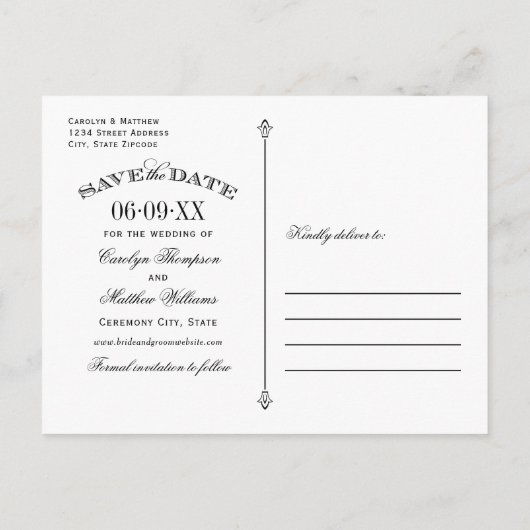 ヴィンテージブルー・フローリッシュ・ウェディング・セーブ・ザ・デイト 案内ポストカード (裏面)