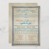 ヴィンテージブルー&ブラウンスウェーデン結婚式招待状 招待状 (正面/裏面)