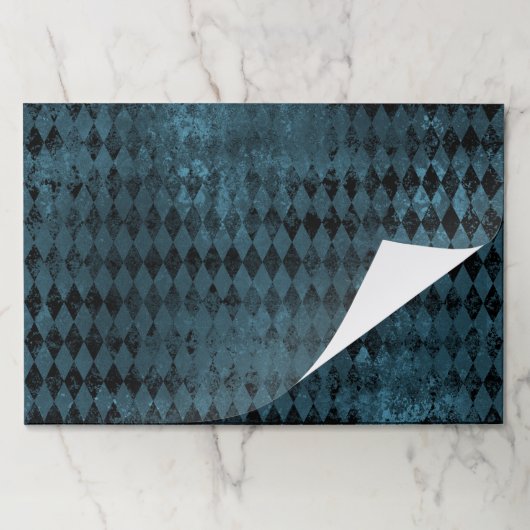 ヴィンテージブルー&ブラックハーレクインティアウェイランチョンマット ペーパーパッド (折り畳み)