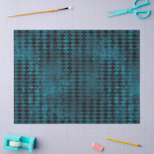 ヴィンテージブルー&ブラックハーレクイン縦パターン 薄葉紙 (クラフト)