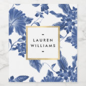 ヴィンテージブルー＆ホワイトの花柄パターン ワインラベル (シングルラベル)