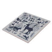 ヴィンテージブルー&ホワイトウッドランド動物キツネウサギ タイル (側面)