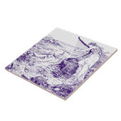 ヴィンテージブルー&ホワイトケルトのハープ&マーメイド タイル (側面)