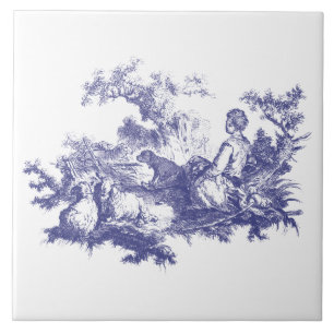 ヴィンテージブルー&ホワイトパストラルシェパードヴィネット タイル