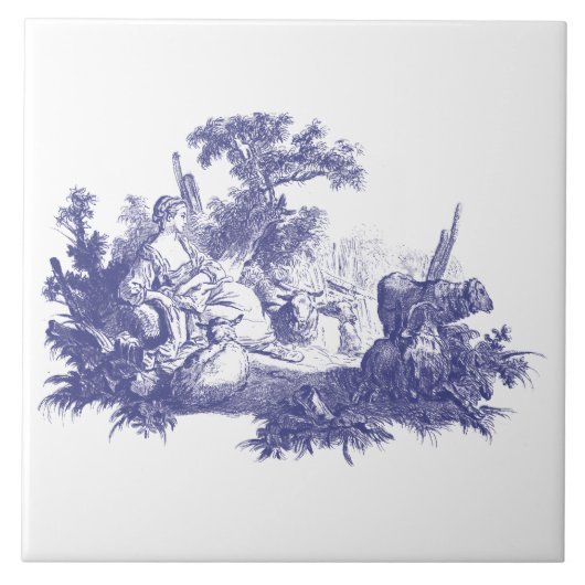 ヴィンテージブルー&ホワイトパストラルデスヴィネット タイル (正面)