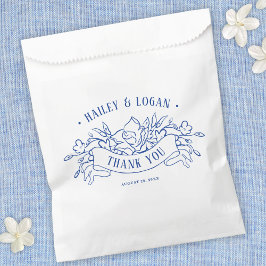 ヴィンテージブルー&ホワイトフローラエレガントな結婚式 フェイバーバッグ
