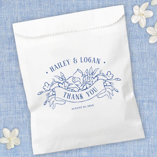 ヴィンテージブルー&ホワイトフローラエレガントな結婚式 フェイバーバッグ