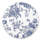 ヴィンテージブルー&ホワイトフローラプリントセラミックノブ セラミックノブ (正面)