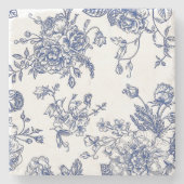 ヴィンテージブルー&ホワイトフローラマーブルストーンコースター ストーンコースター (正面)