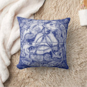 ヴィンテージブルー&ホワイトランニングズヘアラビットトリオフォーク クッション (ブランケット)