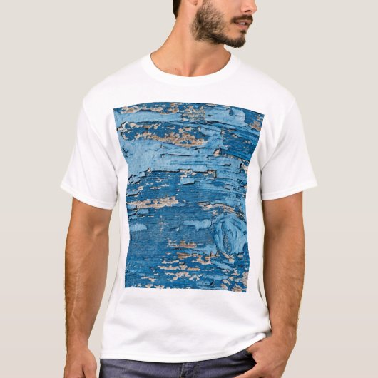 ヴィンテージブルー:古い木の質感 Tシャツ (正面)