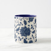 ヴィンテージブルー+白スワーリングフローラつる植物パターン マグカップ (中央)