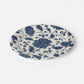 ヴィンテージブルー+白スワーリング植物フローラ ペーパープレート (アングル)