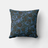 ヴィンテージブルー&石板グレーフローラルパターン クッション (裏面)