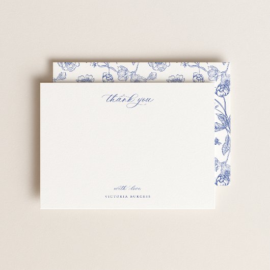 ヴィンテージブルーChinoiserieフローラありがとう ノートカード