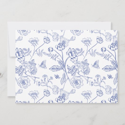 ヴィンテージブルーChinoiserieフローラありがとう ノートカード (裏面)