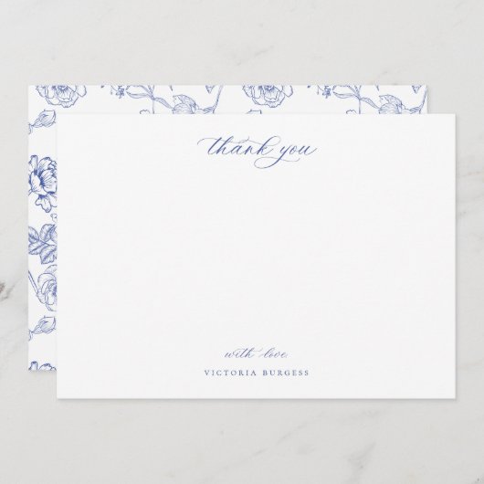 ヴィンテージブルーChinoiserieフローラありがとう ノートカード (正面/裏面)